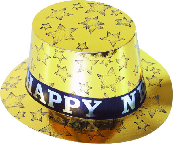 Papírový klobouk zlatý HAPPY NEW YEAR 12 ks v boxu