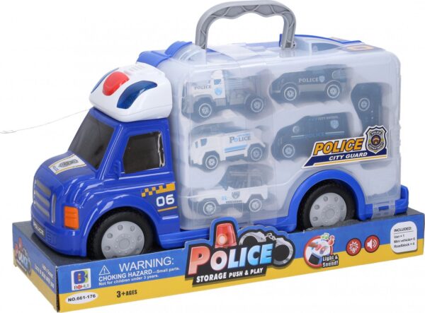 Auto policejní s efekty a 6 malými auty 34 cm