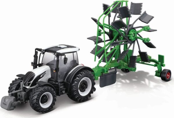 Bburago Farm 10cm Tractor with Deluxe Trailer - Valtra N174 - Whirl Rake