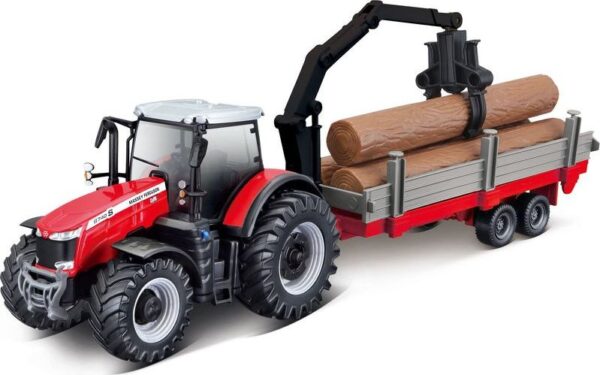 Bburago Farm 10cm Traktor Massey FERGUSSON 8740S - wood trailer