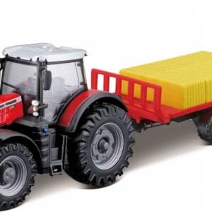Bburago 10cm Farm tractor Messey Ferguson 8740S s přívěsem na balíky